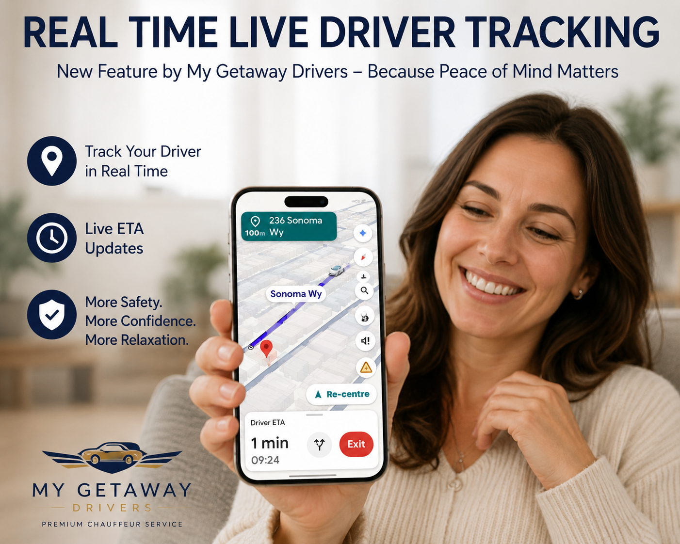 My Getaway Driver real time vehicle tracking system provides passengers with live GPS tracking, estimated arrival times, driver location updates