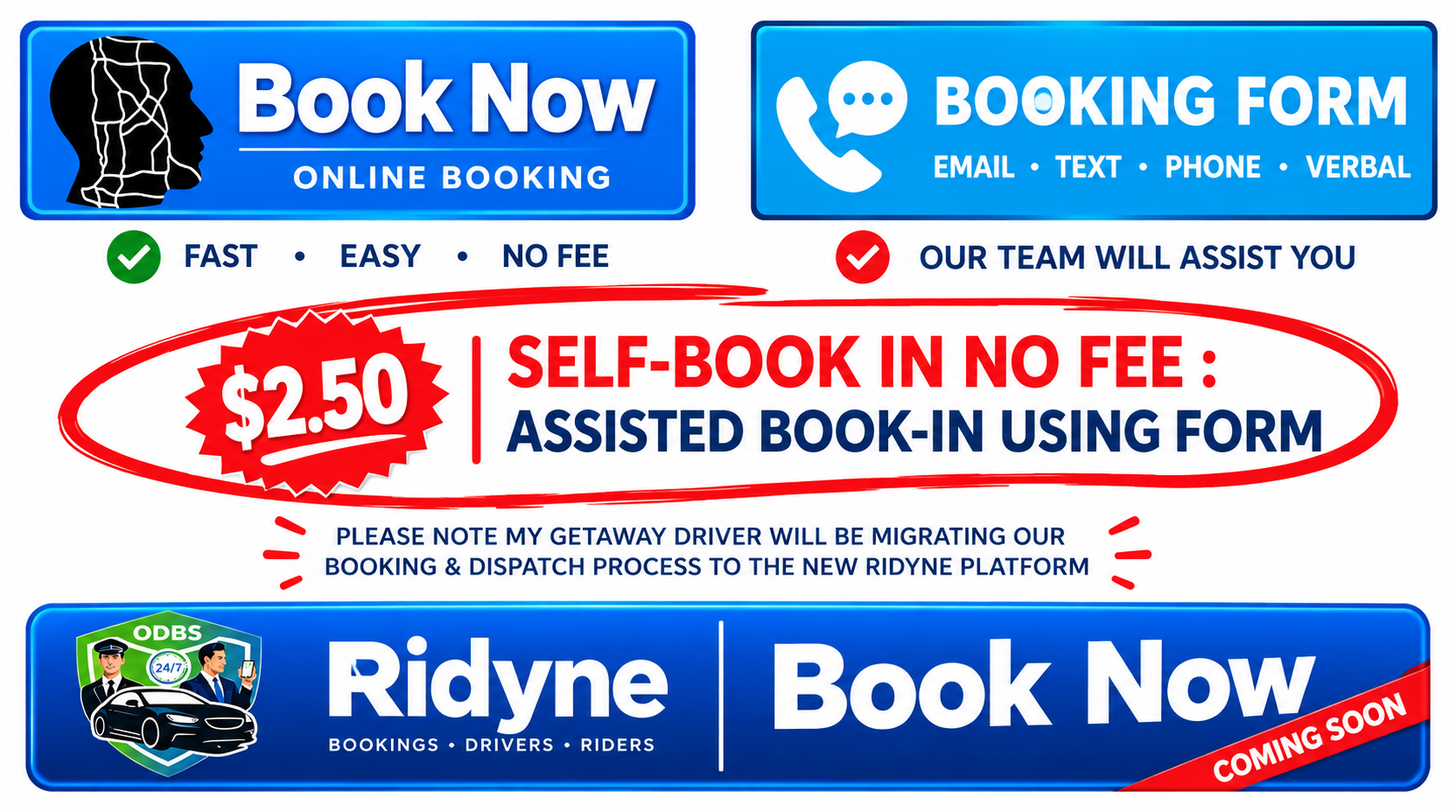 My Getaway Driver remove Credit Card Booking Fee
